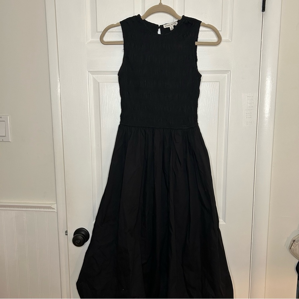 Moon River Smocked Bubble Hem Midi Dress